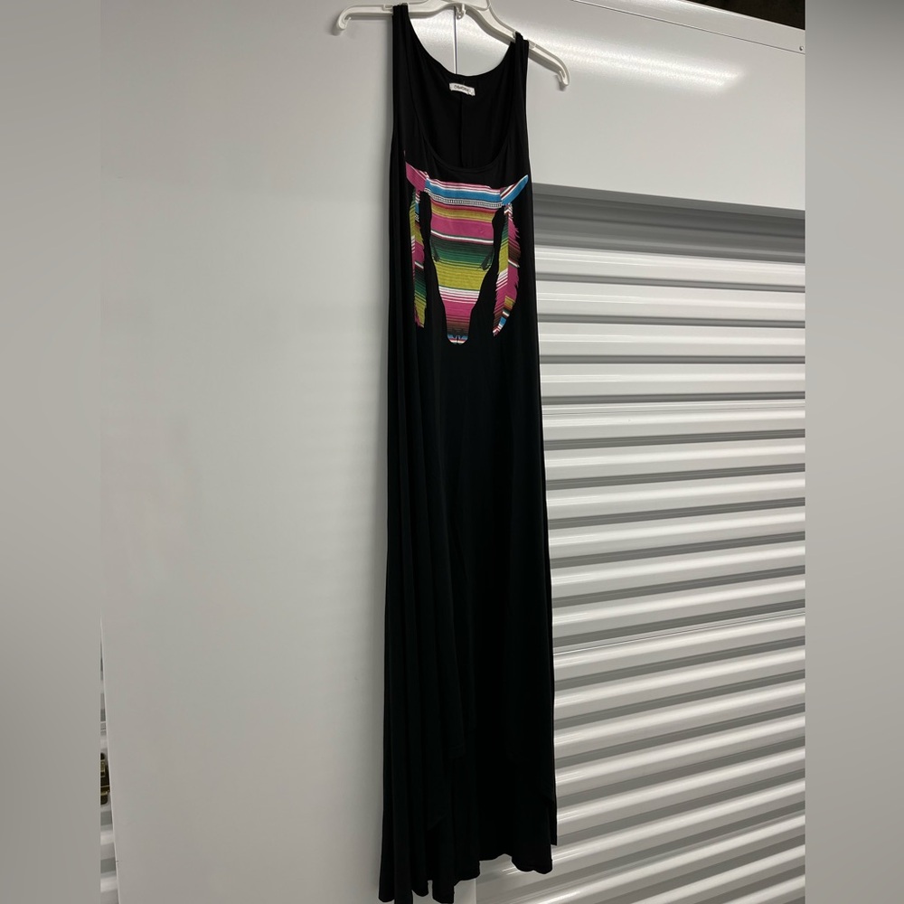Lauren Moshi Black Maxi Dress with Colorful Graphic